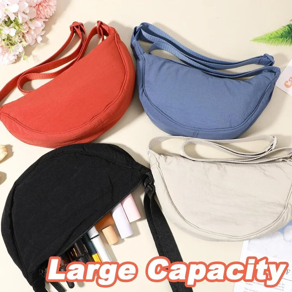 4 Pcs Unisex Moon Shape Nylon Crossbody Bags Black Blue Orange Off White